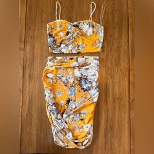 Jacaranda Floral Yellow Two-Piece Skirt Tank Set Women’s